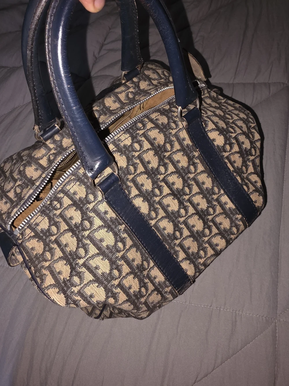 Dior Brown Monogram Trotter Bag with Dark Leather Trim